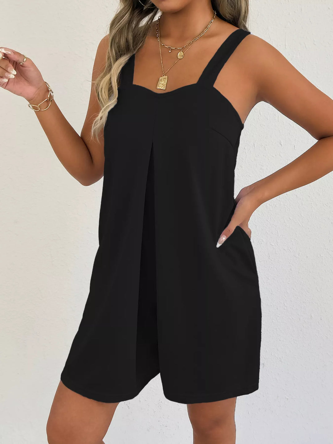 Sweetheart Neck Wide Strap Romper