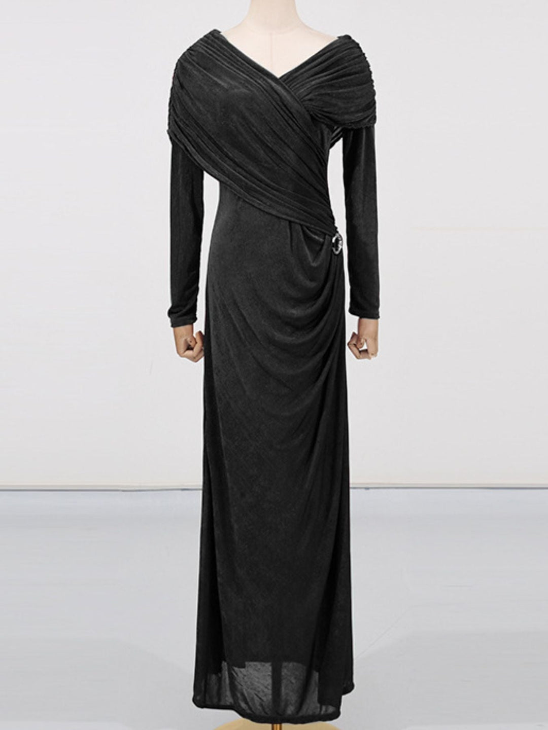 Ruched Draped Long Sleeve Maxi Dress