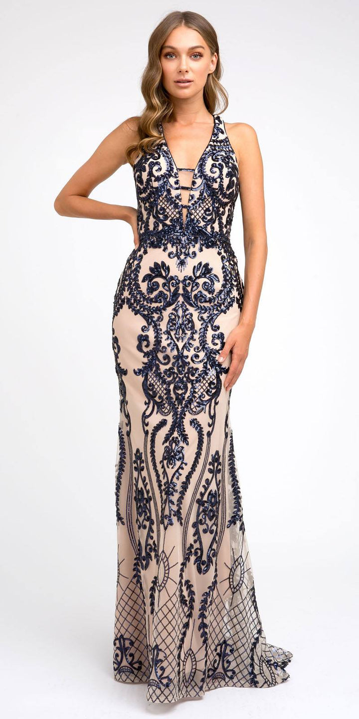 Juliet 243 Sequins Long Evening Dress Cut-Out Back