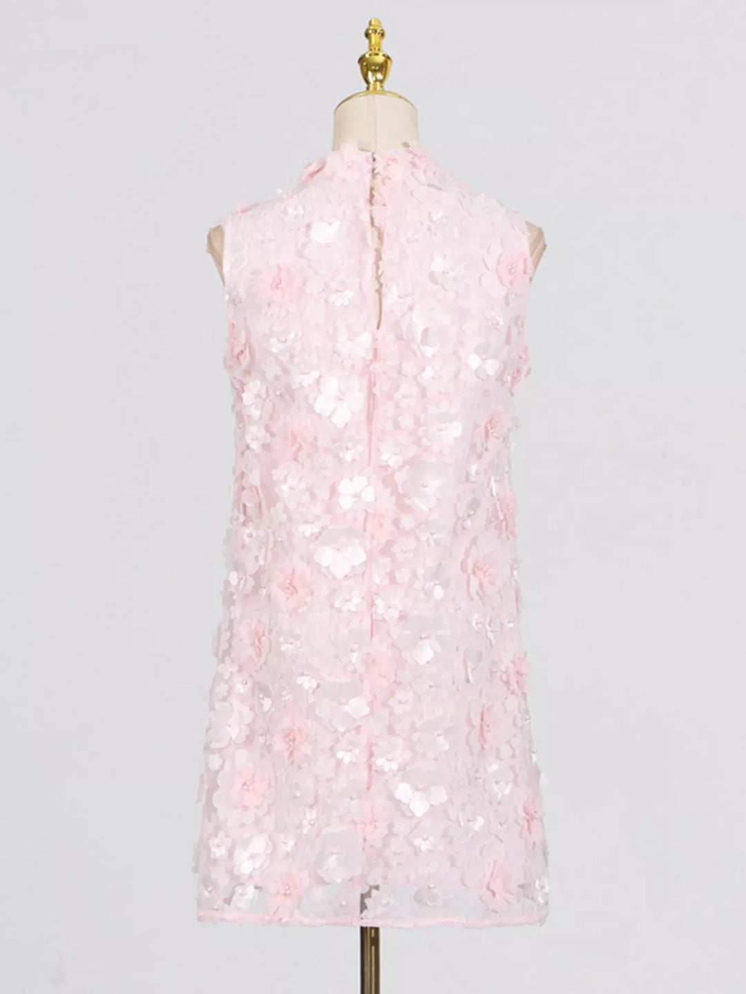 Floral Applique High Neck Sleeveless Mini Dress