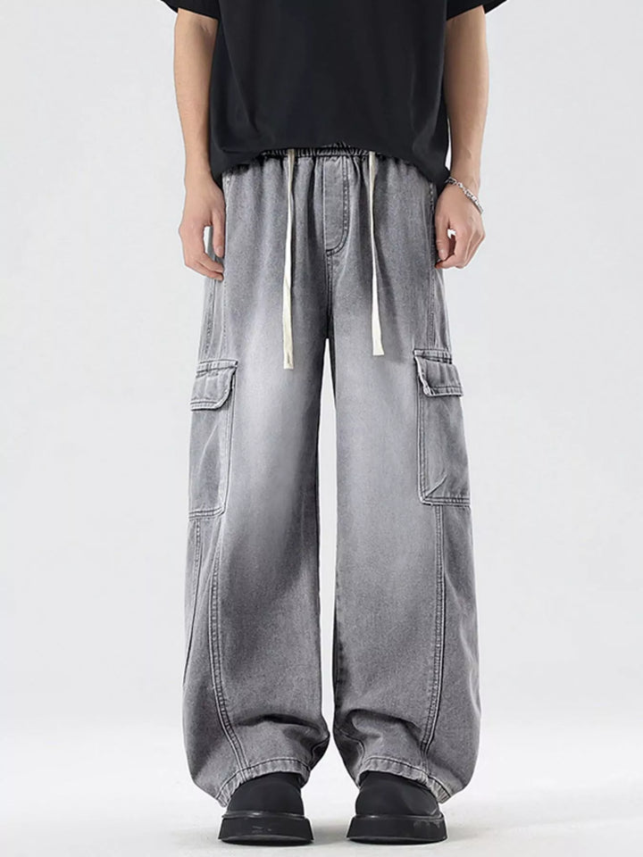 Men's Plus Size Wash Wide Leg Cargo Jeans