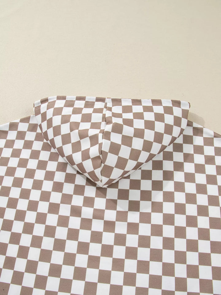 Checkered Pattern Oversized Drawstring Hoodie
