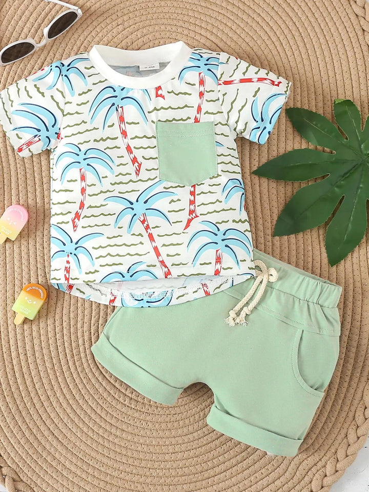 Children's Palm Tree Print T-Shirt and Shorts Set