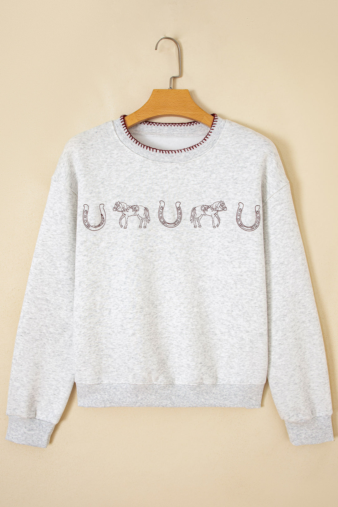 Light Grey Western Print Embroidered Casual Sweatshirt