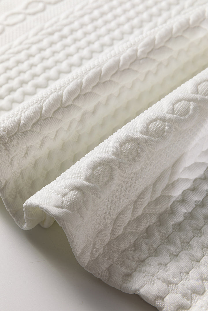 White Solid Color Textured V Neck Drop Shoulder Knit Top