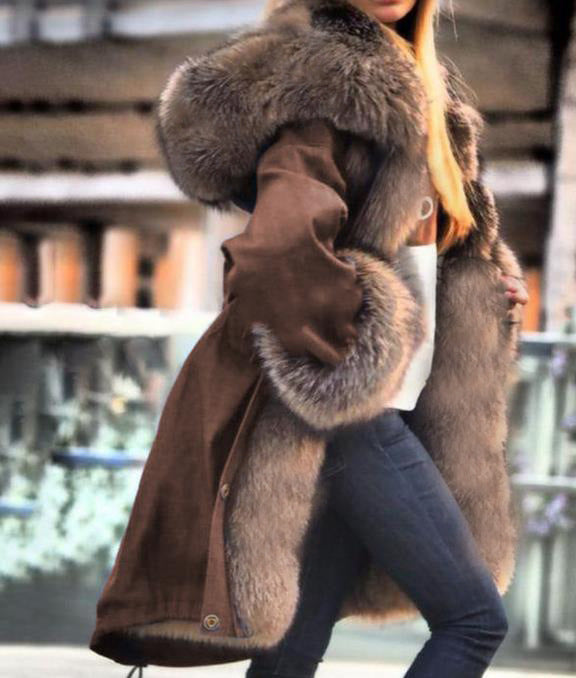 Faux Crystal Fox Fur Collar Fur Collar Hooded Jacket