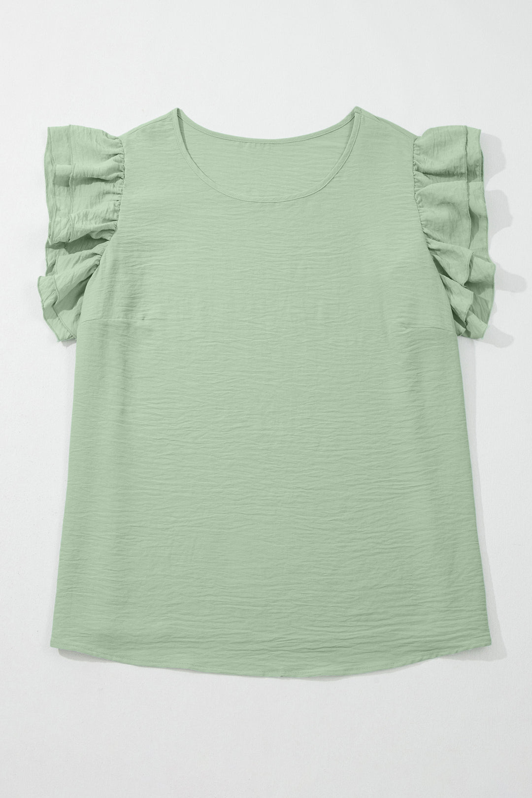 Clearly Aqua Plus Size Crew Neck Ruffle Sleeve Top