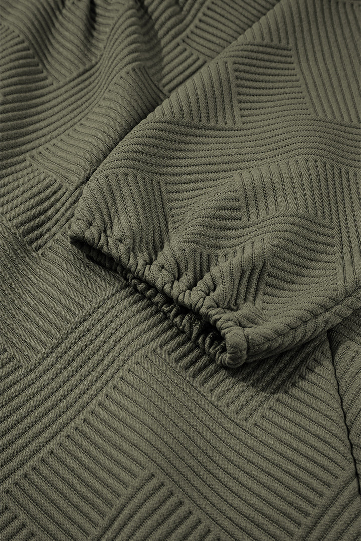 Jungle Green Quarter Zip Collar Bracelet Sleeve Textured Mini Dress