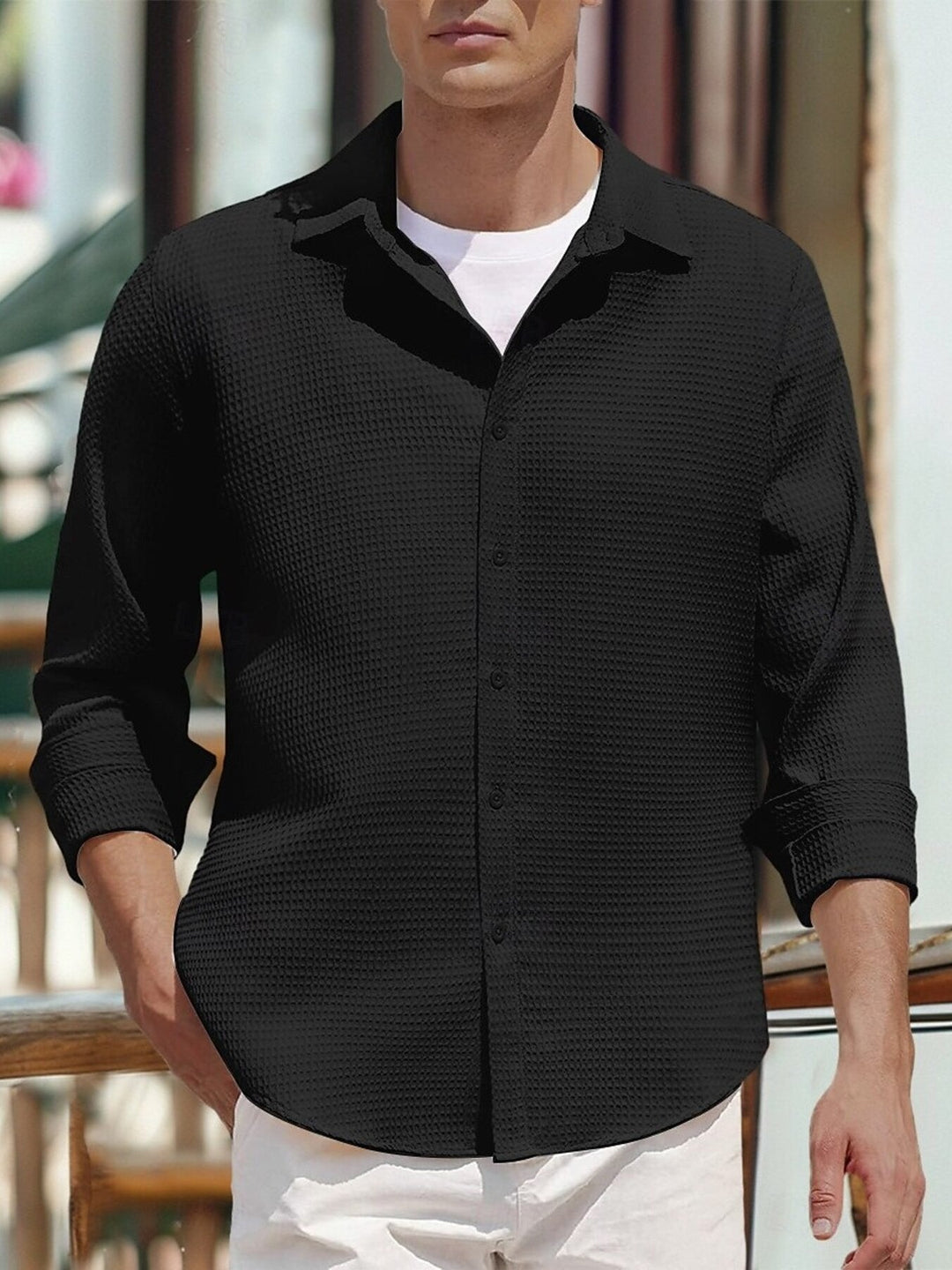 Men's Full Size Waffle Knit Button Up Shirt Plus Size