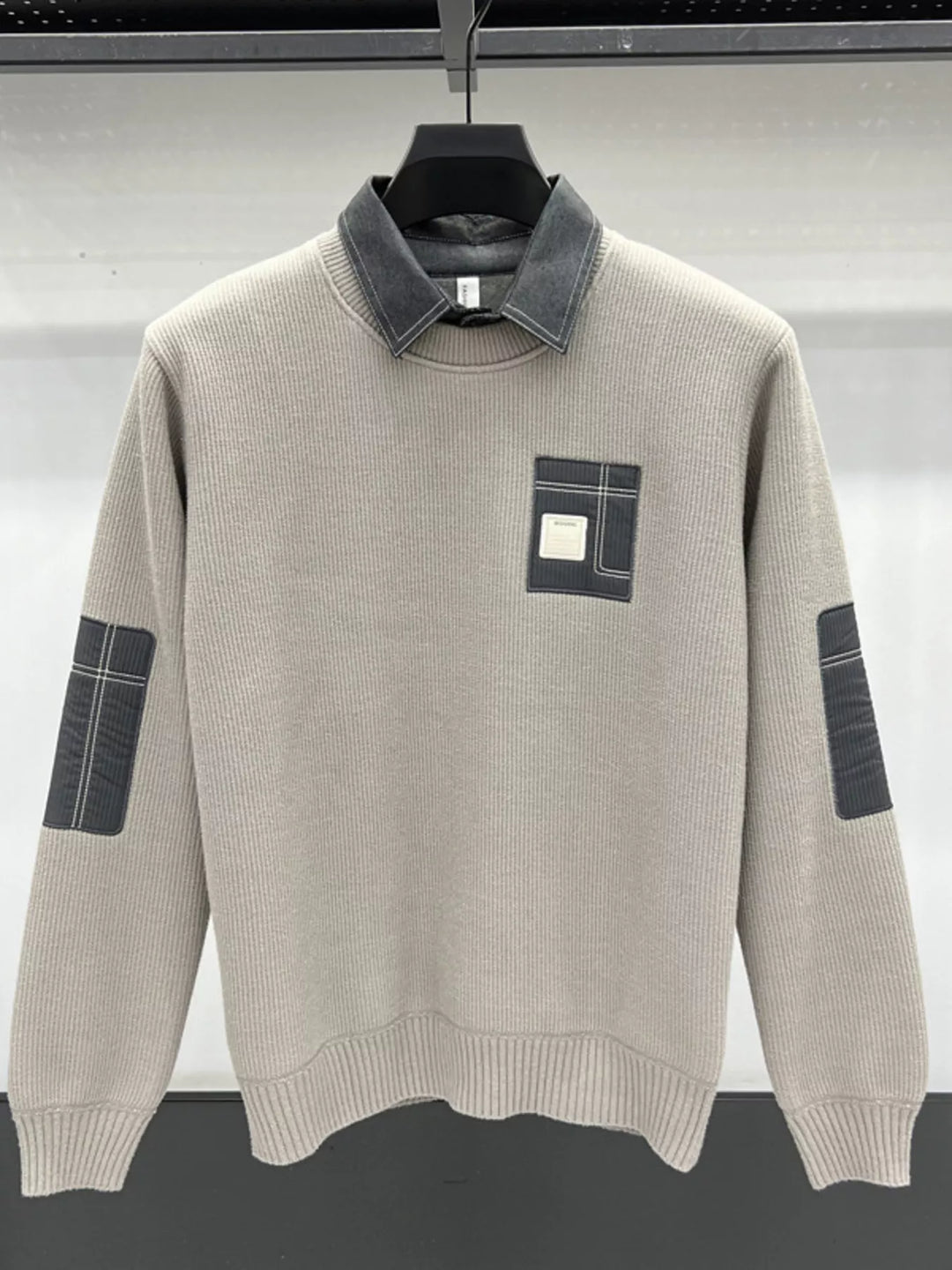 Men's Plus Size Ribbed Hem Long Sleeve Sweater