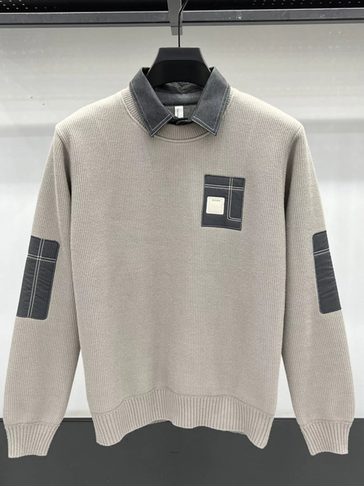 Men's Plus Size Ribbed Hem Long Sleeve Sweater