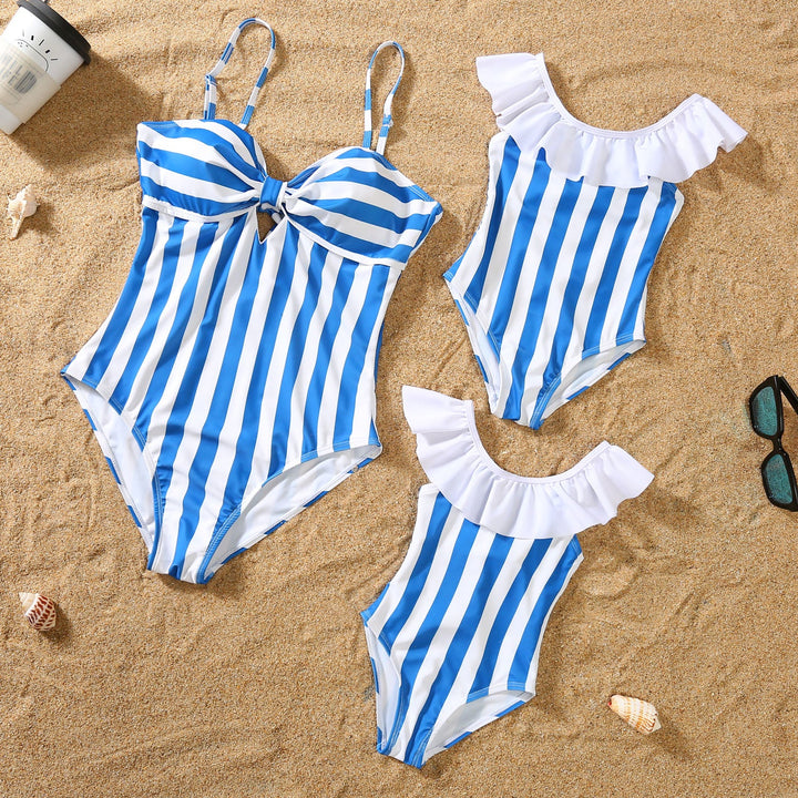 Parent-child Bikini Blue And White Stripe Swimsuit
