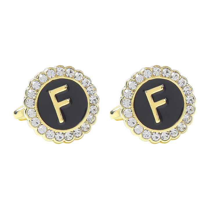 Round Diamond French Cufflinks Men's 26 Letters