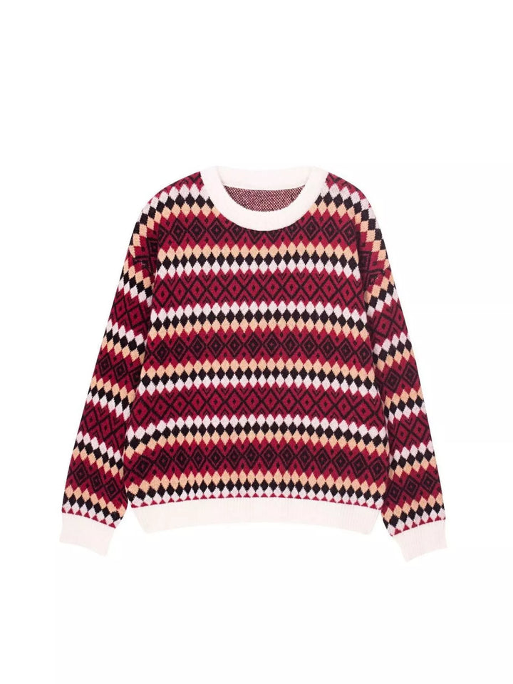 Geometric Pattern Round Neck Sweater