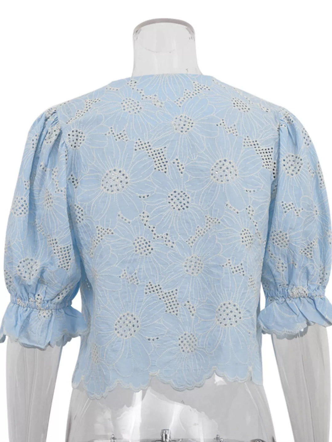 Embroidered Flounce Sleeve Blouse