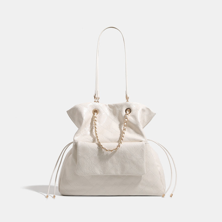 Preppy-style Oil-waxed Leather Quilted Chain Backpack For Women