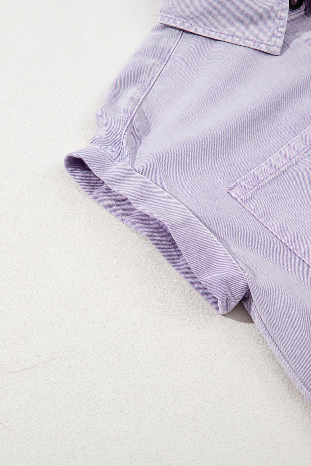 Robe chemise en jean à manches courtes et double poche poitrine à pétales d'orchidée