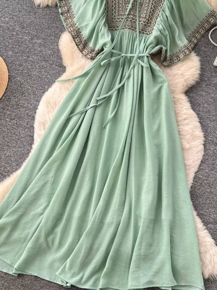 Tie Neck Short Sleeve Dress