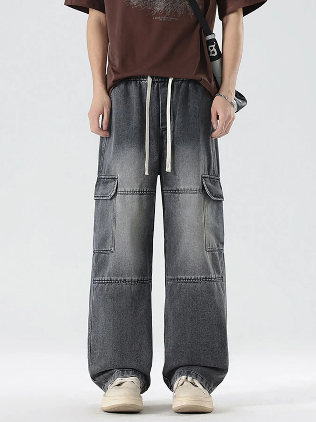 Men's Full Size Vintage Wash Wide Leg Jeans Plus Size
