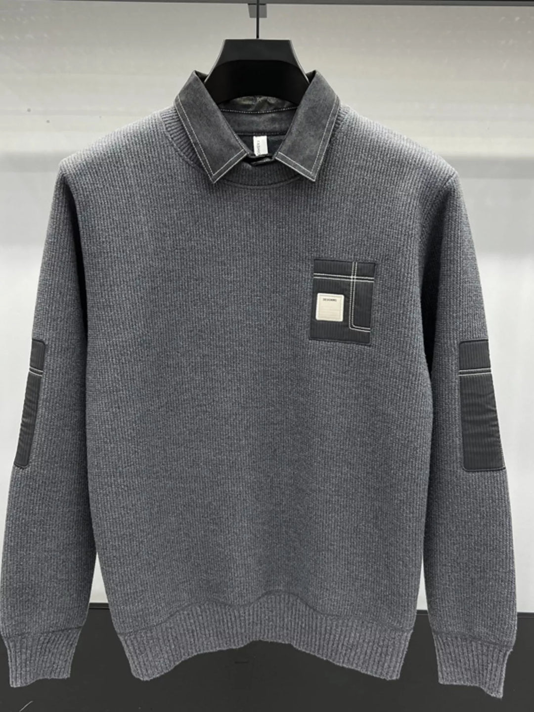 Men's Plus Size Ribbed Hem Long Sleeve Sweater