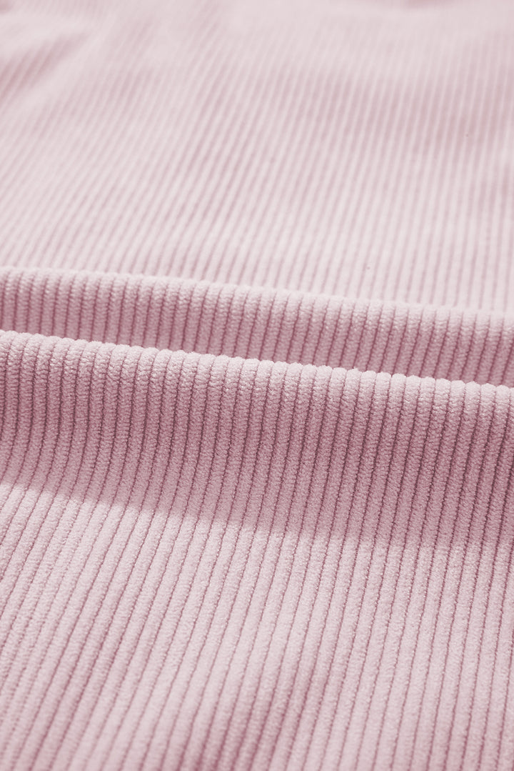 Pink Brushed Plaid Corduroy Flap Pockets Patchwork Shacket