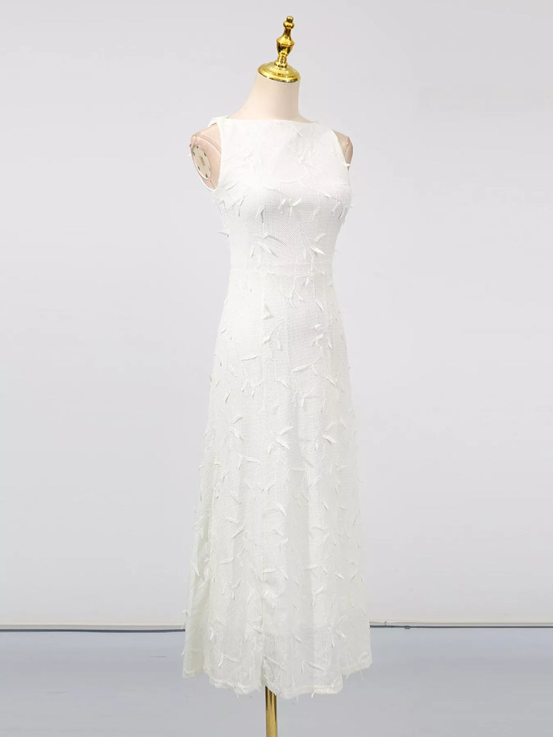 Sleeveless Floral Applique Midi Dress
