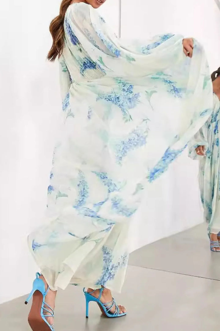 Floral Print Bohemian Maxi Dress with Balloon Sleeves