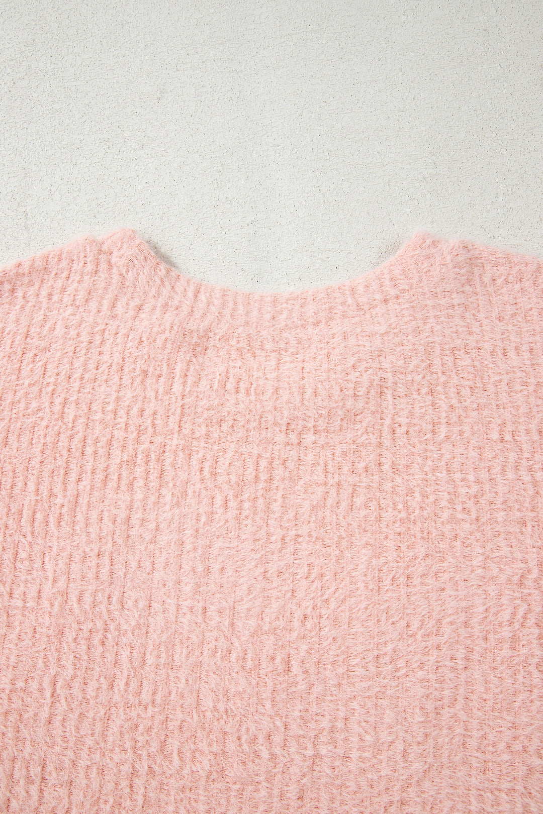 Light Pink Fuzzy Ribbed Texture Round Neck Long Sleeve Top