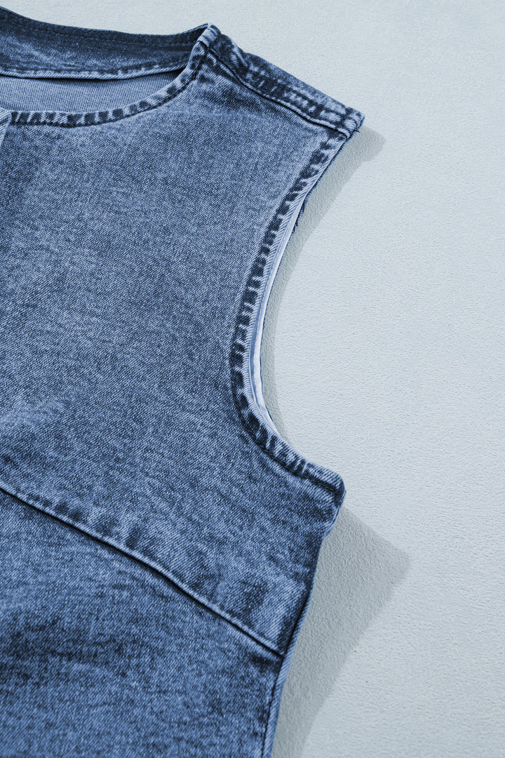 Ashleigh Blue Buttoned Front Slit Denim Vest