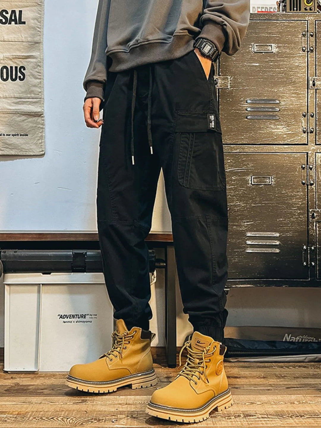 Men's Plus Size Drawstring Pants with Cargo Pockes
