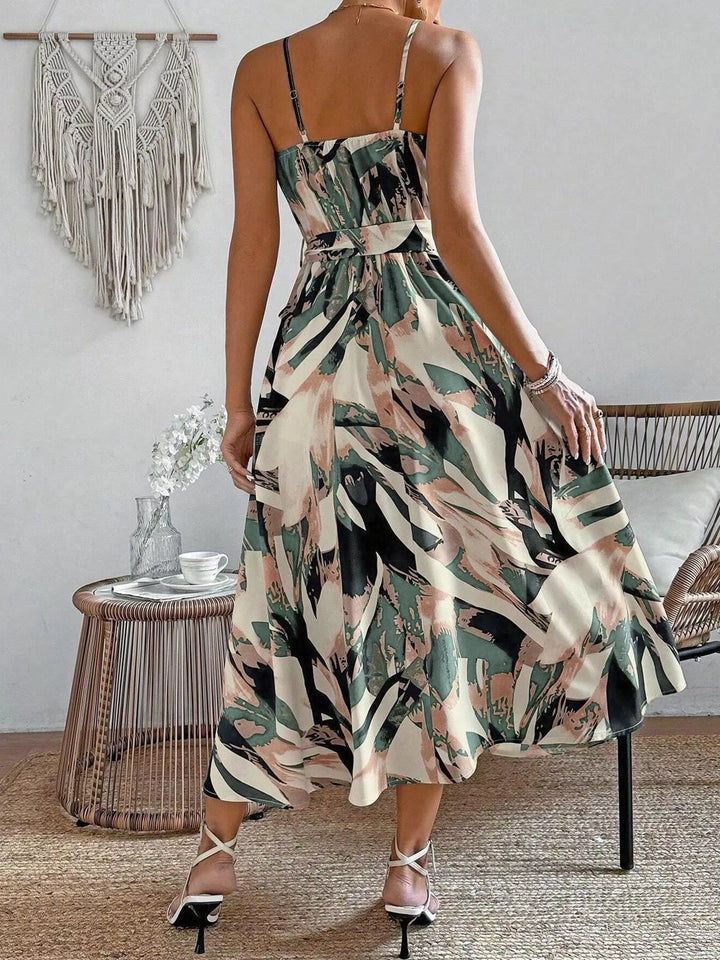 Abstract Print Tie Waist Cami Dress