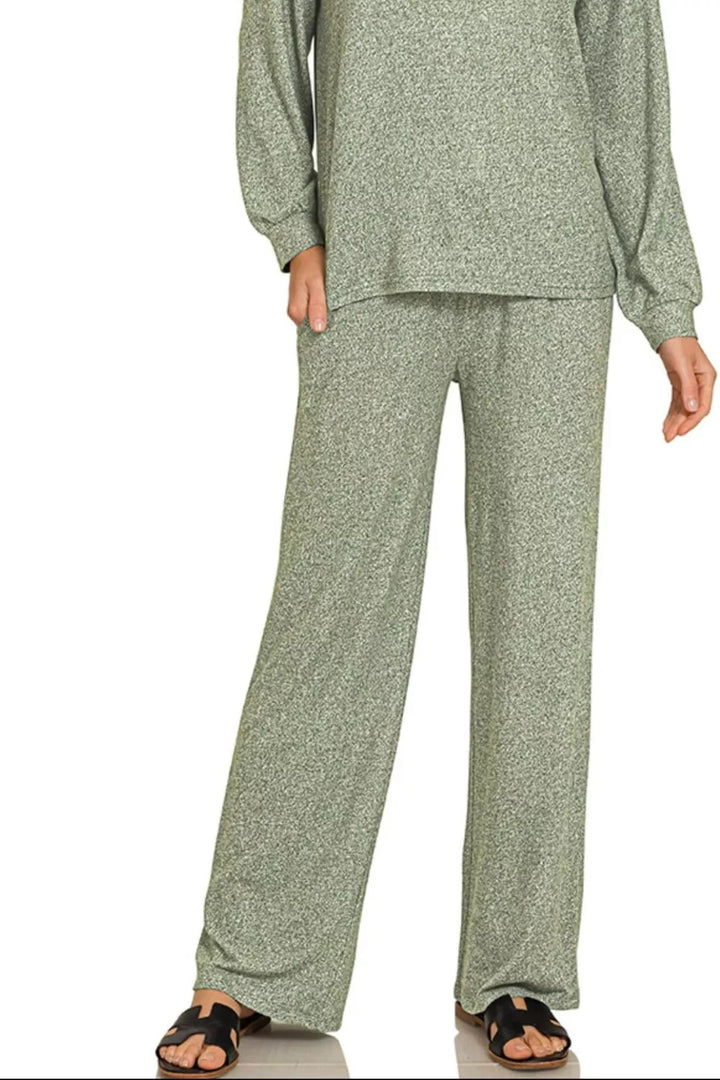 Zenana Soft Melange Long Sleeve Tee & Pants Set