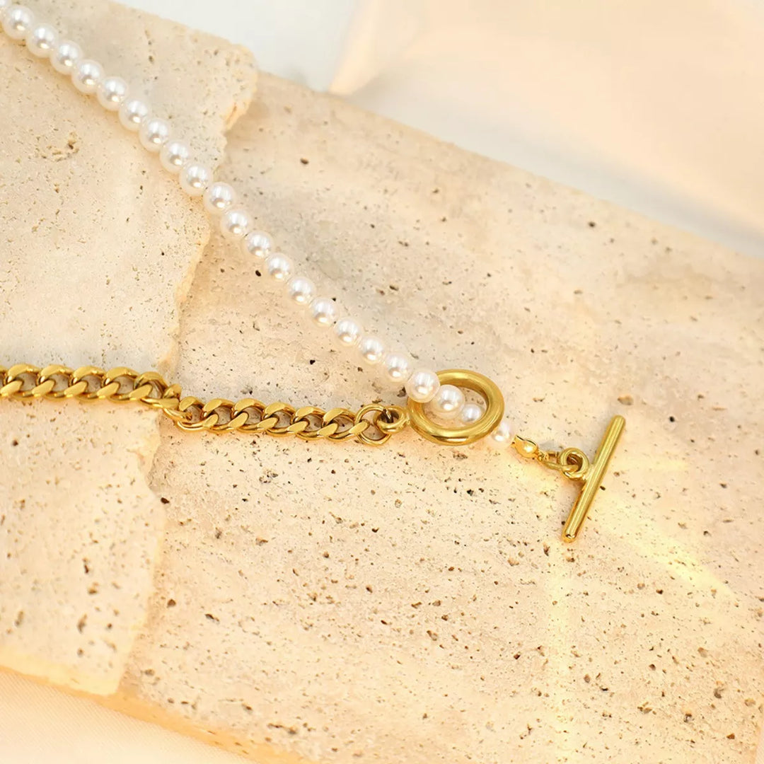 18K Gold-Plated Pearl Toggle Necklace