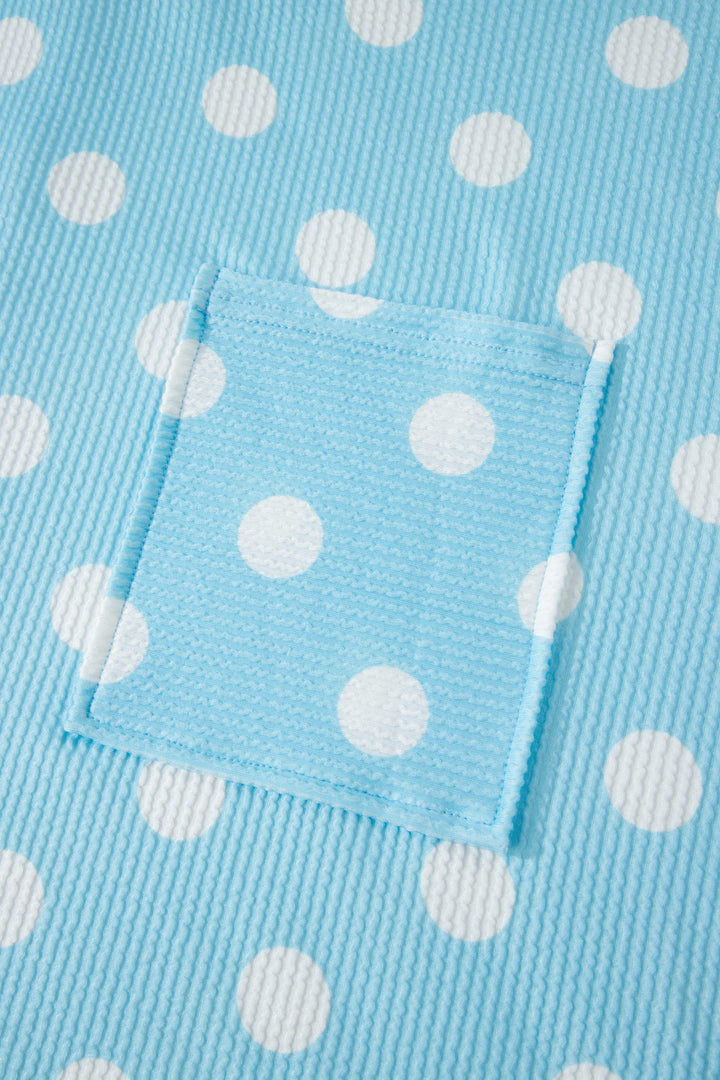 Sky Blue Twisted Rib Polka Dot Print Plus Size T Shirt