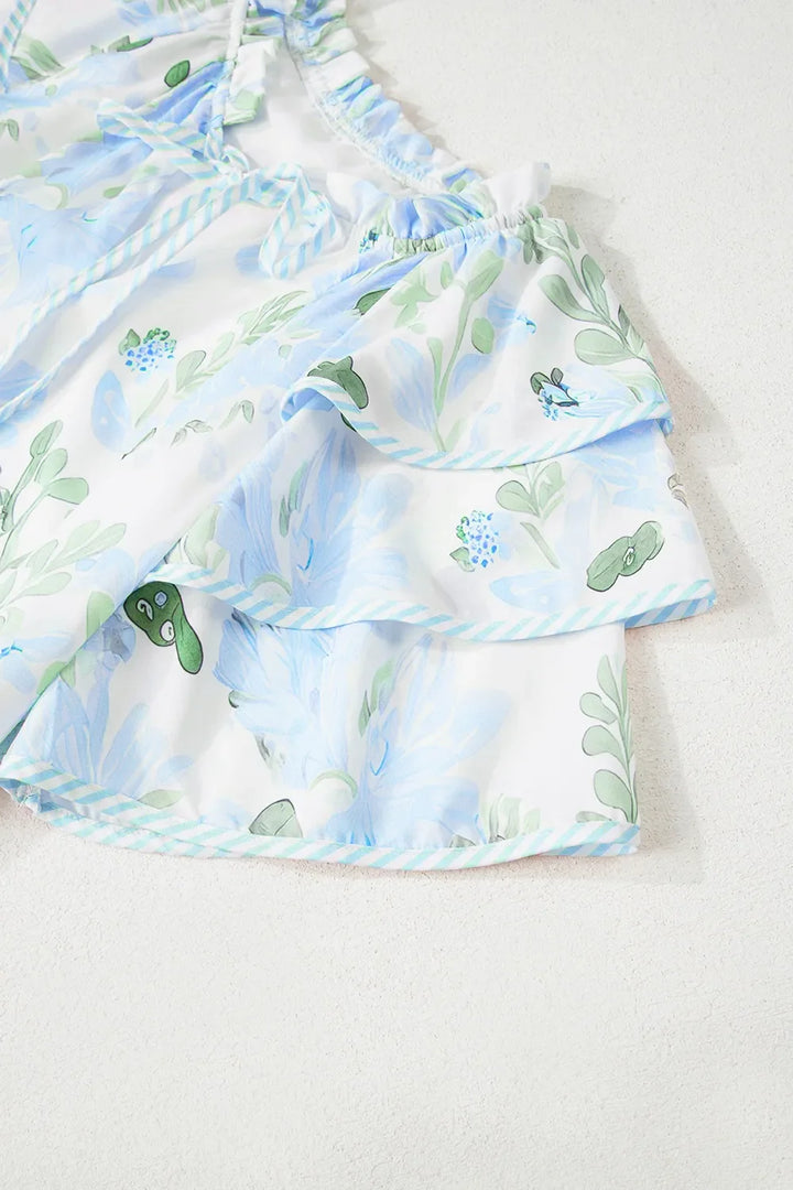 Floral Contrast Edge Layered Short Sleeve Mini Dress