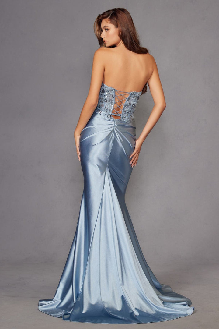 Juliet JT2534K Strapless Sweetheart Boned Corset Satin Prom Gown