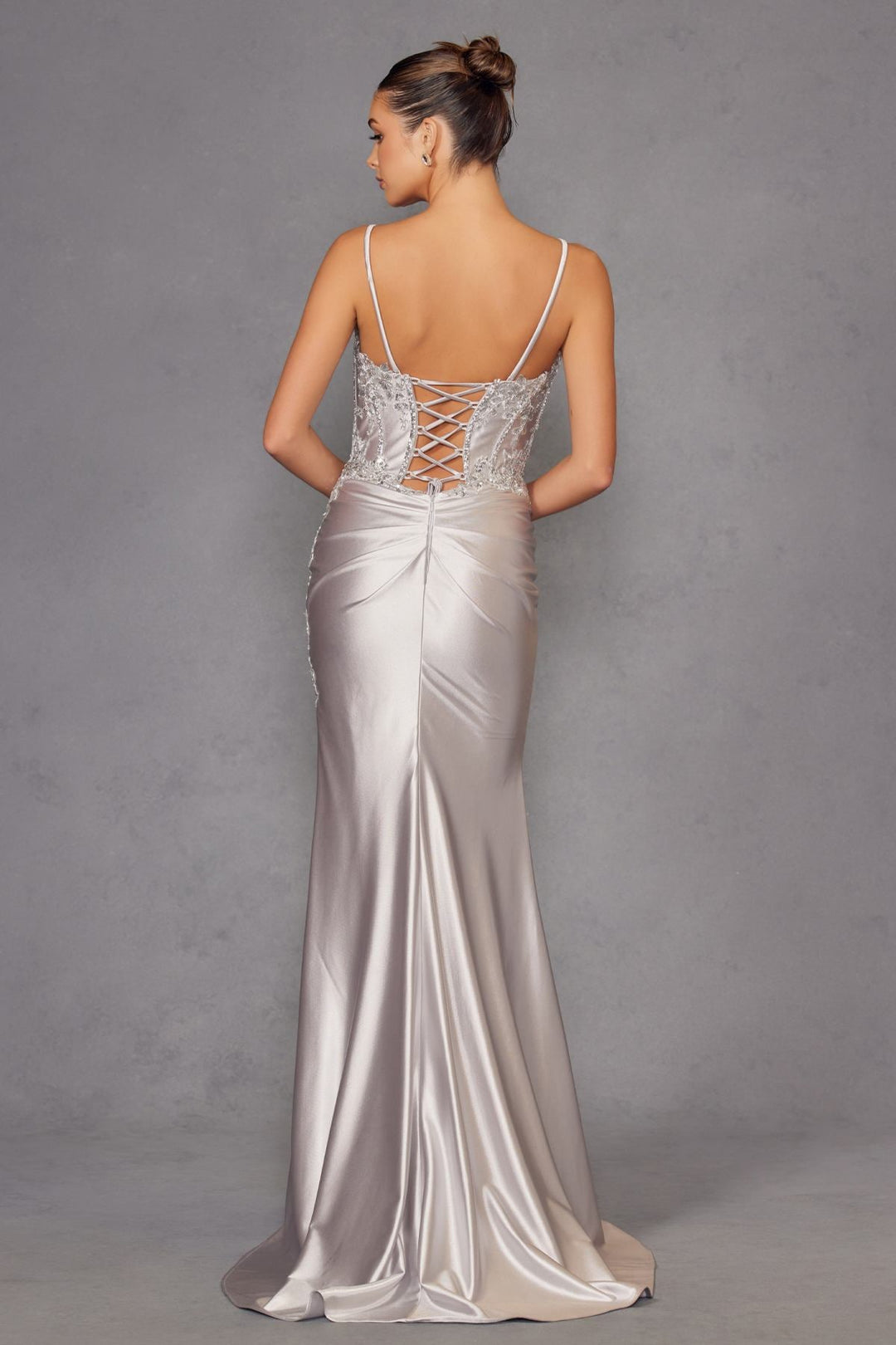 Juliet JT2536K Strapless Sweetheart Corset Back Fitted Satin Prom Gown