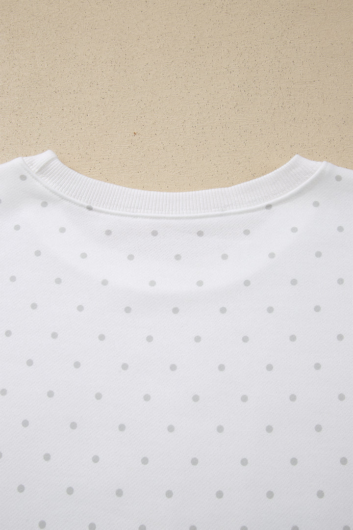 White Polka Dot Print Side Stripe Detail Casual Sweatshirt 2pcs Short Set