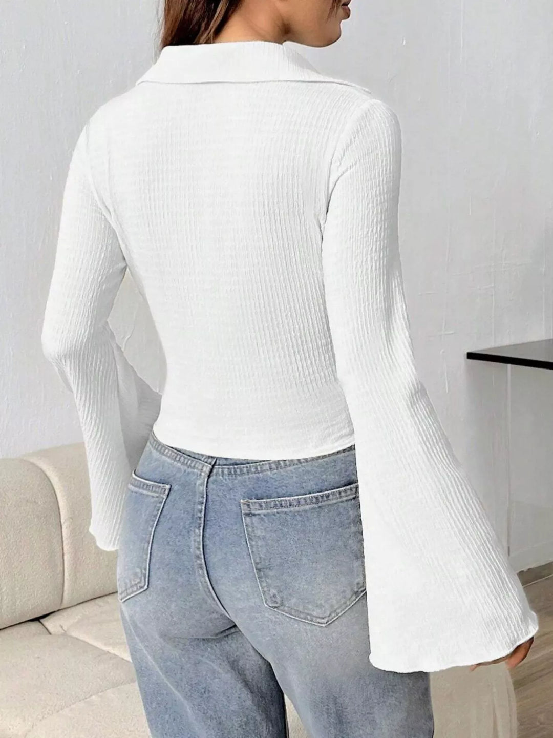 Button Up Flare Sleeve Shirt