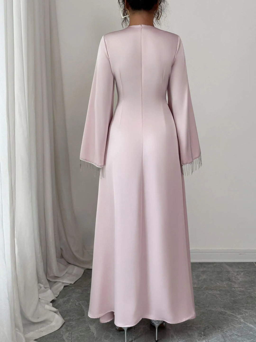 Fringe Long Sleeve Bodycon Maxi Dress