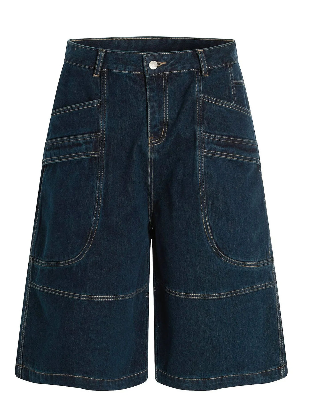 Men's Wide-Leg Denim Shorts with Contrast Stitching