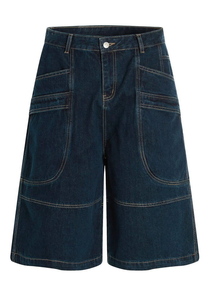 Men's Wide-Leg Denim Shorts with Contrast Stitching