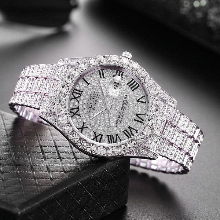 Roman Numeral Dial Steel Band Quartz Watch