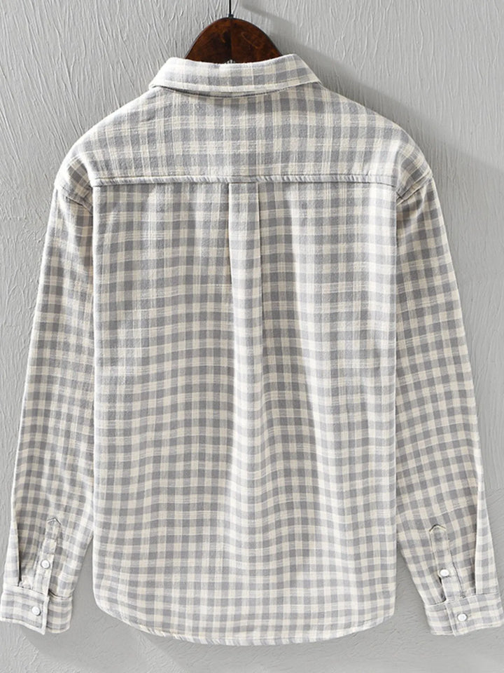 Men's Plus Size Plaid Button-Down Shirt with Contrast Inner Lining