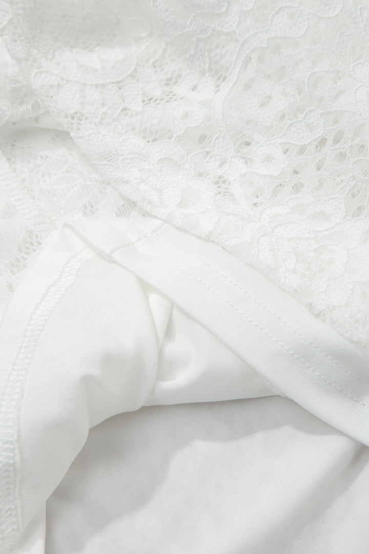 White Tie Spaghetti Straps Floral Lace Overlay Long Dress