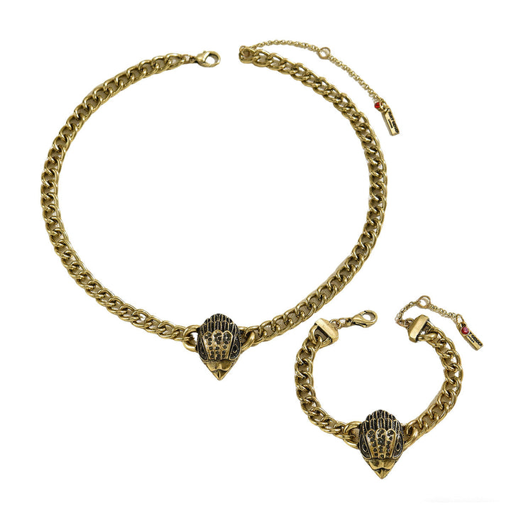 Vintage European American Women Jewelry Set, Eagle Head Inlaid Cubic Zirconia Necklace & Bracelet, Trendy High-end Matching Accessories