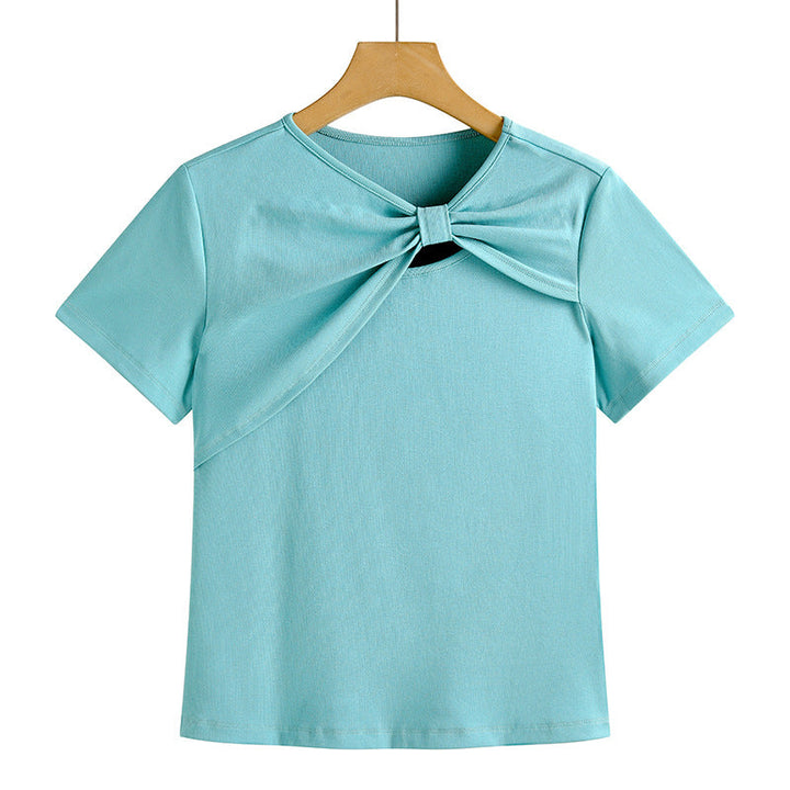 Female Solid Color Hollow Shoulder Short Sleeved Shirt