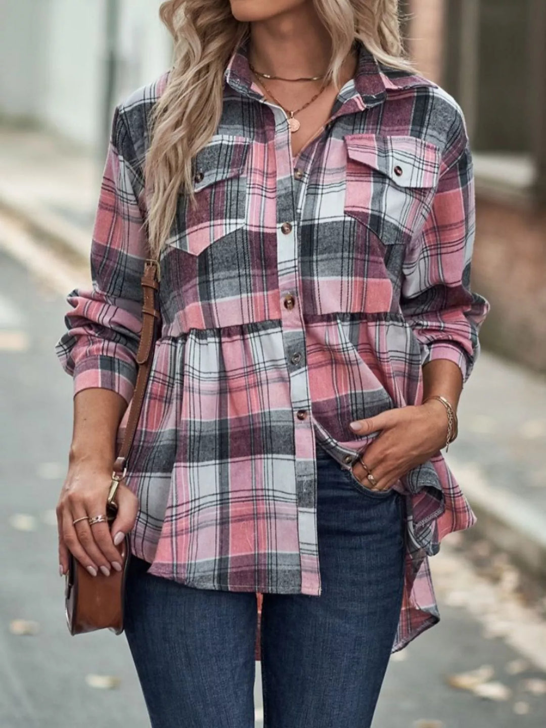 Plaid Button-Down Long Sleeve Shirt