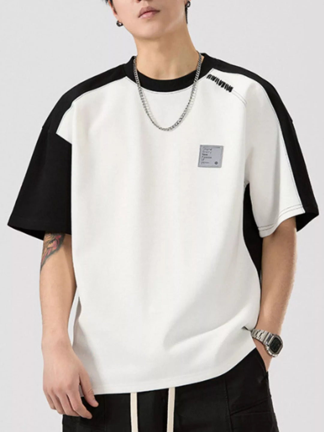 Men's Full Size Contrast Round Neck Short Sleeve T-Shirt Plus Size