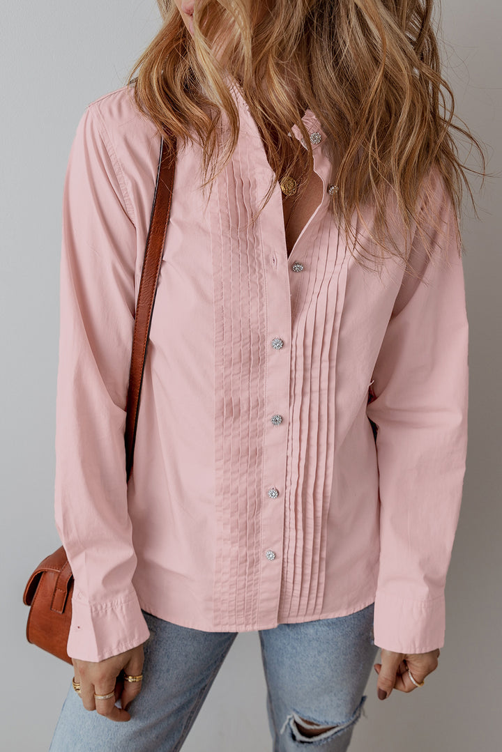 Chemise décontractée ample rose clair à boutons et plis